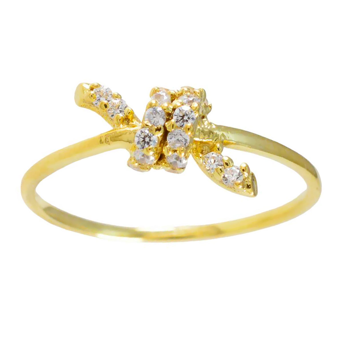 Riyo Supplies Silberring mit Gelbgoldbeschichtung, runder Ring mit Krappenfassung und weißem CZ-Stein