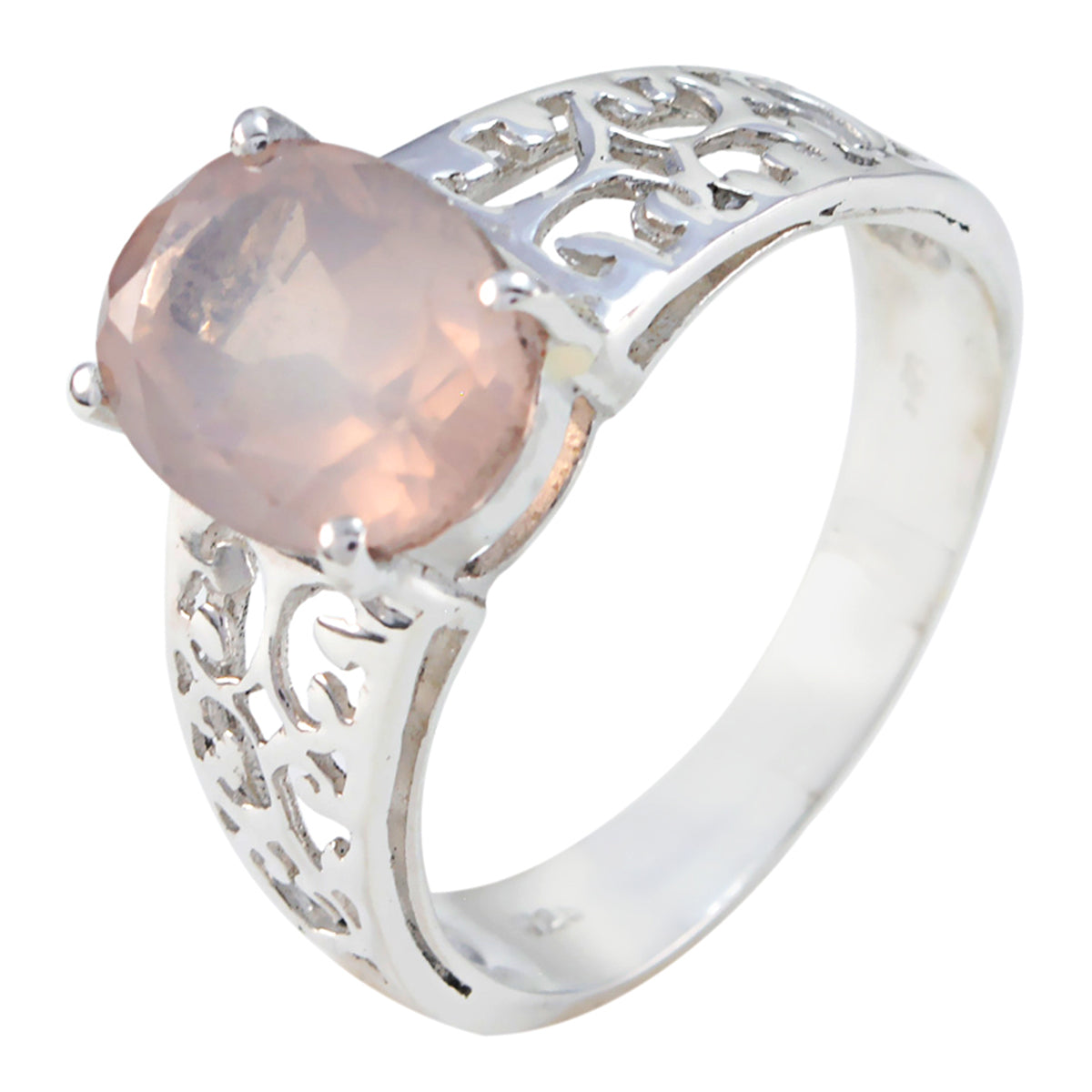 Goods Gemstone Rose Quartz 925 Sterling Silver Rings Initial Jewelry