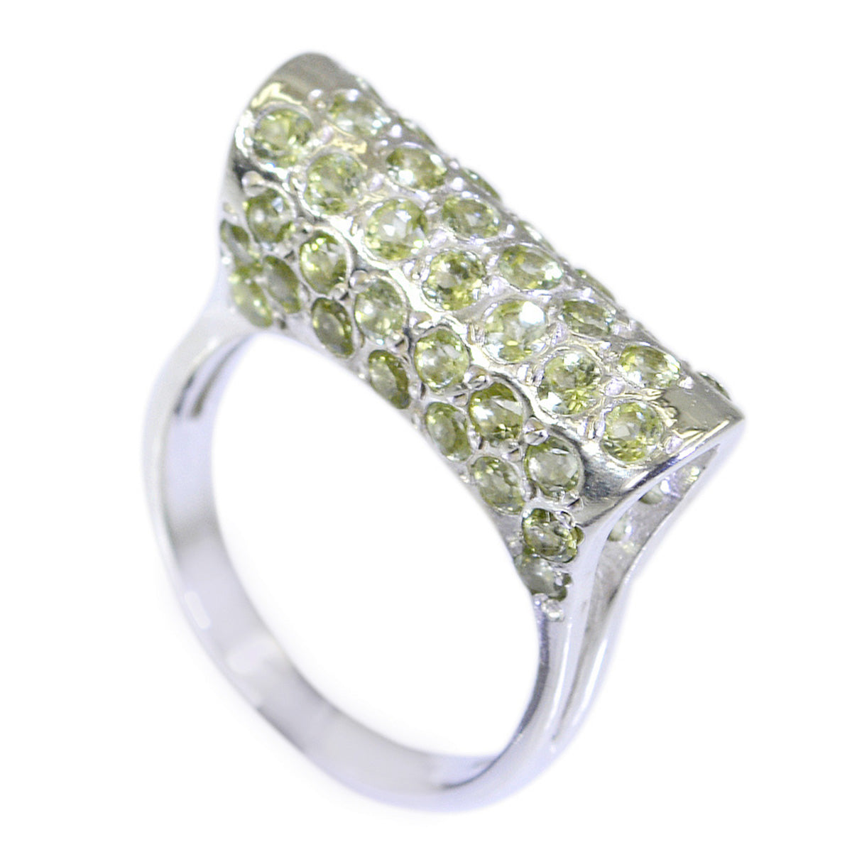 Handcrafted Gemstone Peridot Sterling Silver Ring Fine Diamond Jewelry