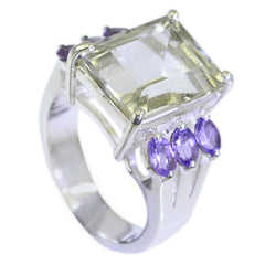 Handmade Gem Green Amethyst 925 Sterling Silver Ring Iced Out Jewelry