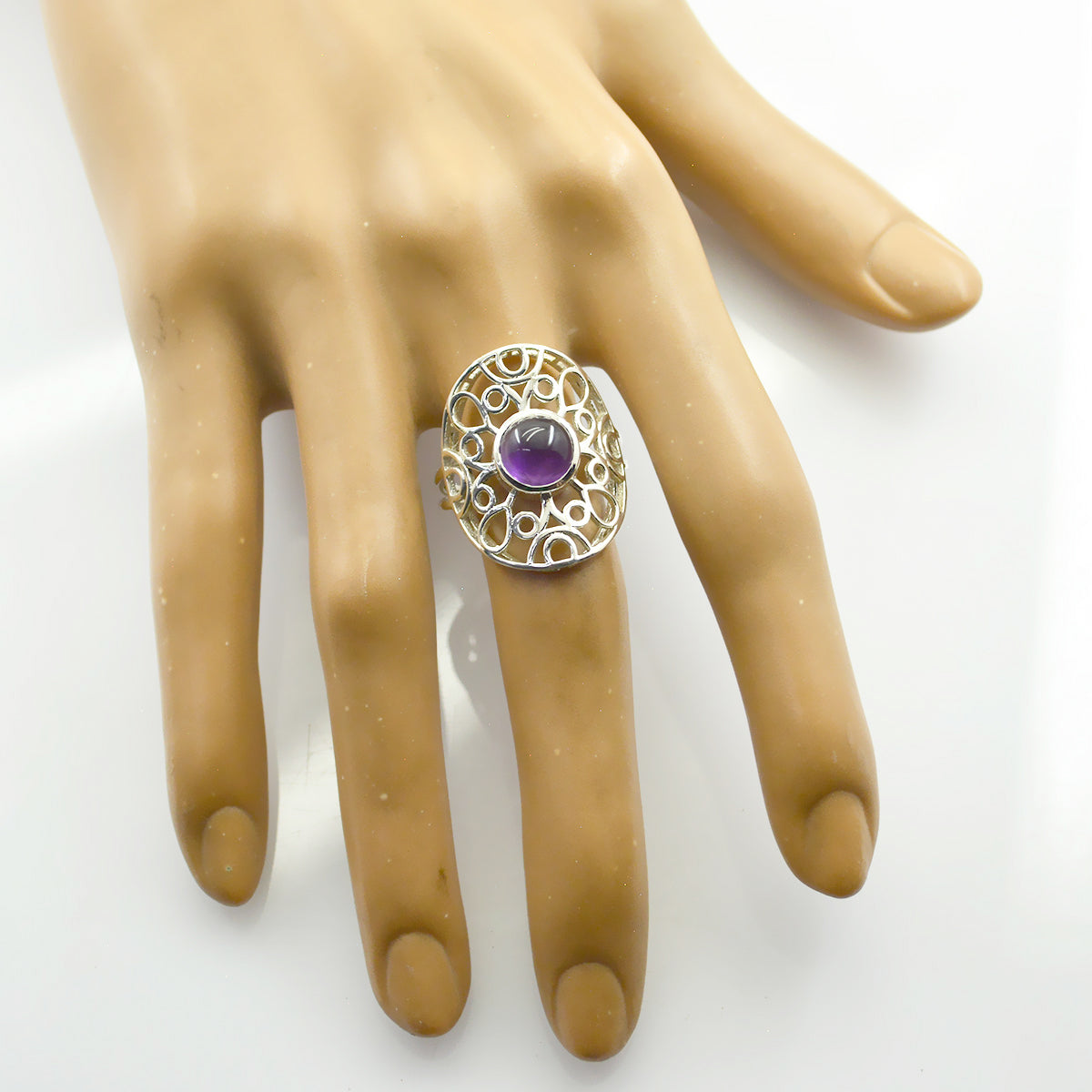 India Gemstone Amethyst 925 Sterling Silver Ring Brooch Jewelry