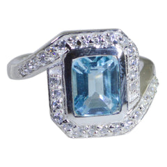 Junoesque Gemstone Blue Topaz Solid Silver Ring Melania Trump Jewelry