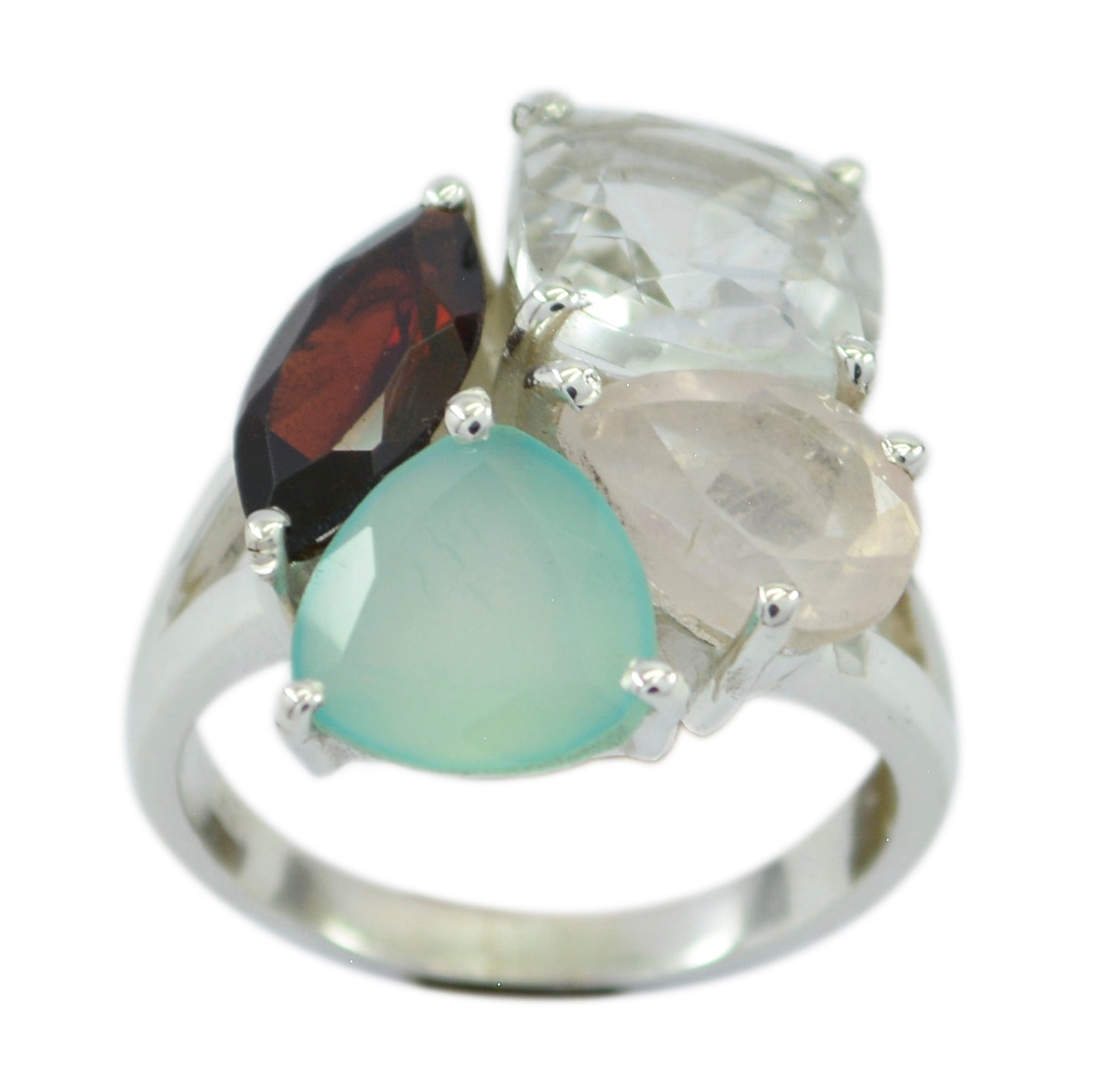 Luscious Gemstones Multi Stone Solid Silver Ring Anniversary Gift