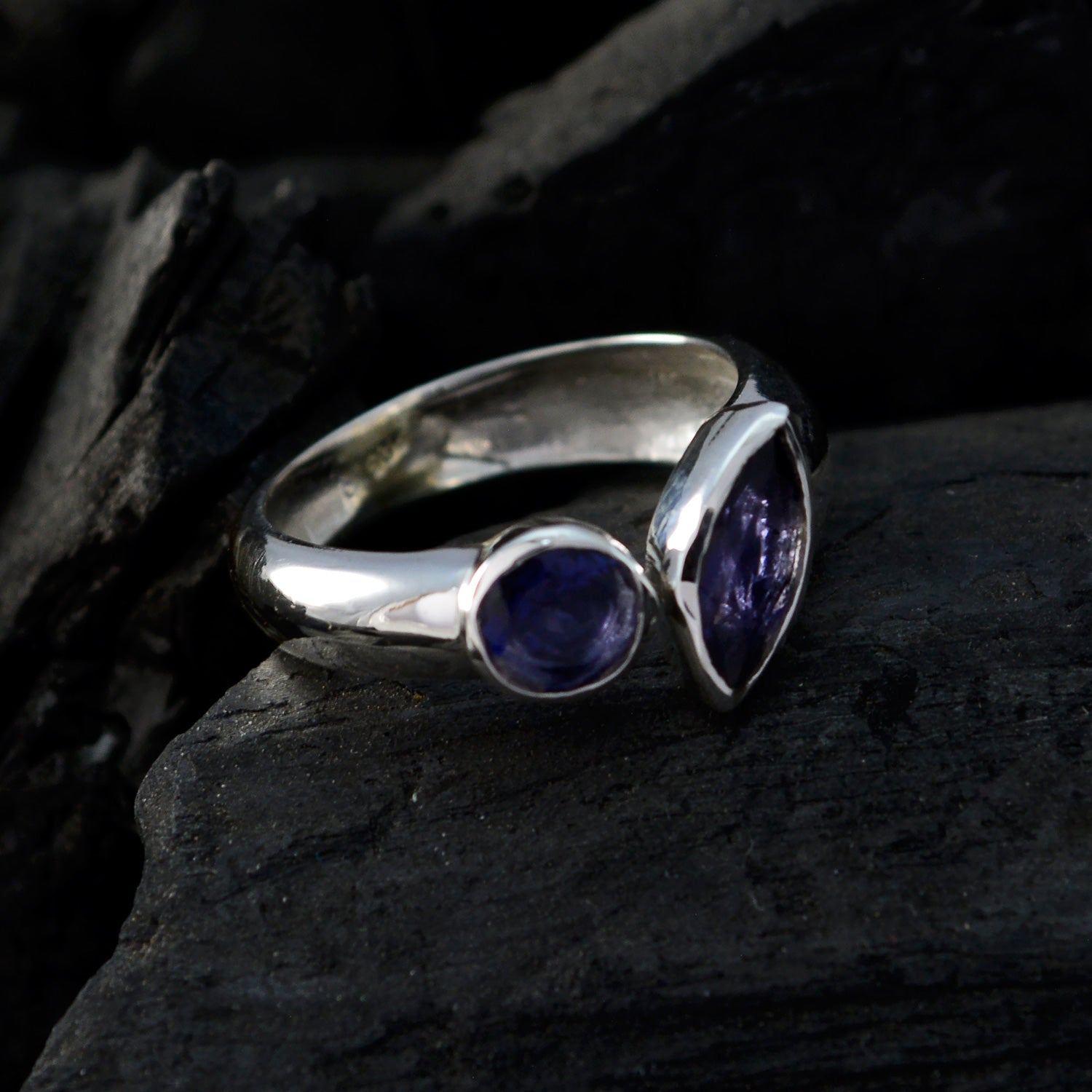 Magnetic Gemstone Iolite 925 Sterling Silver Rings Meteorite Jewelry