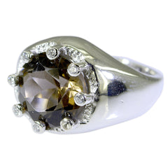 Natural Gem Smoky Quartz 925 Sterling Silver Ring Laser Cut Jewelry