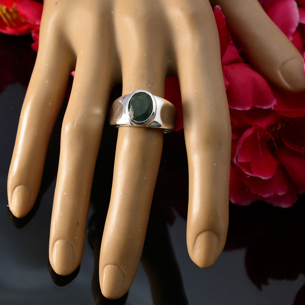 Natural Gems Indianemerald Sterling Silver Ring Jewelry For Men