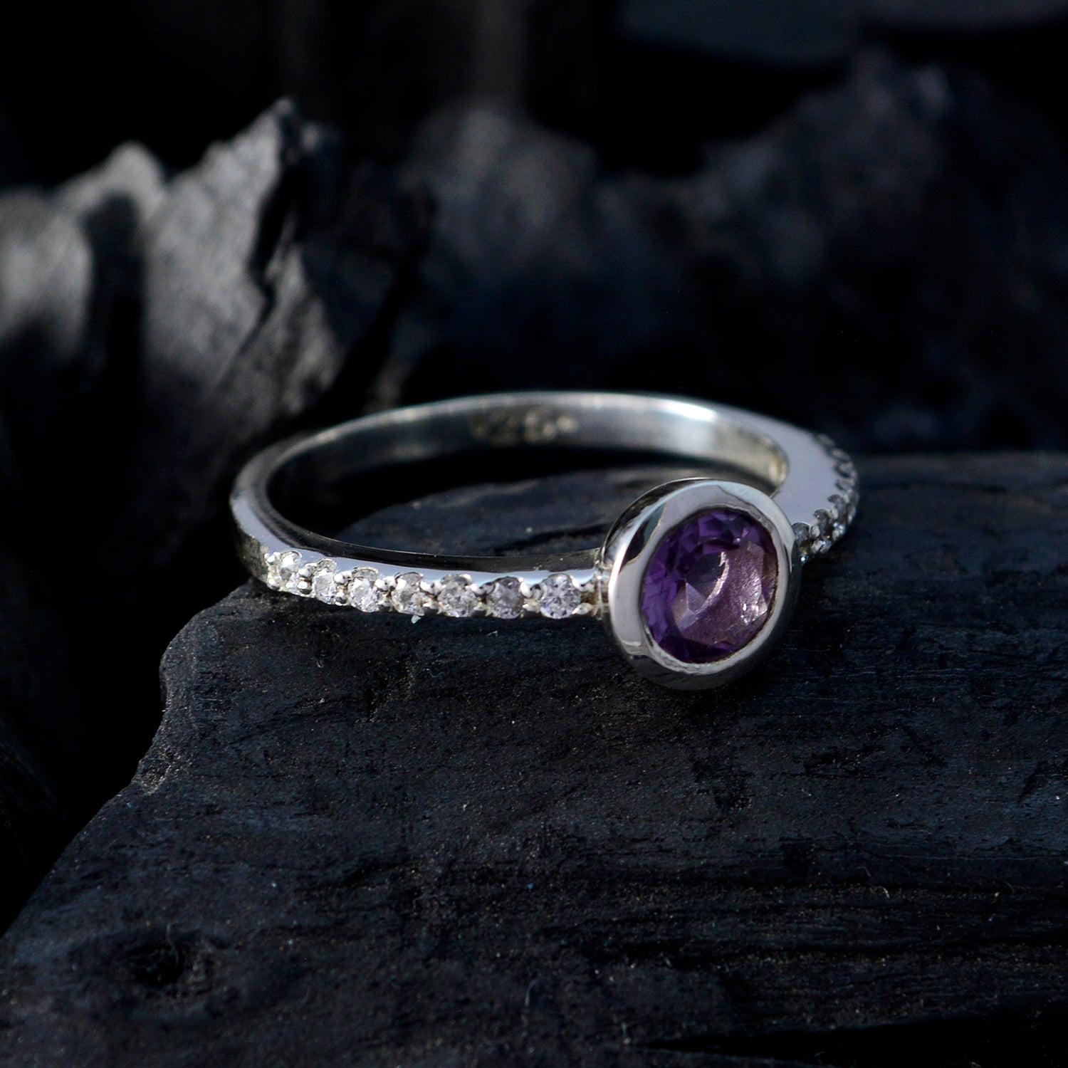 Natural Gemstone Amethyst 925 Sterling Silver Ring 1920s Jewelry