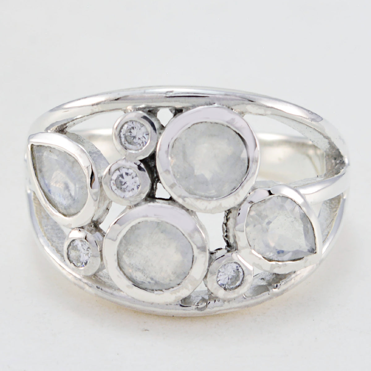 Nice Gems Rainbow Moonstone 925 Sterling Silver Ring Head Jewelry