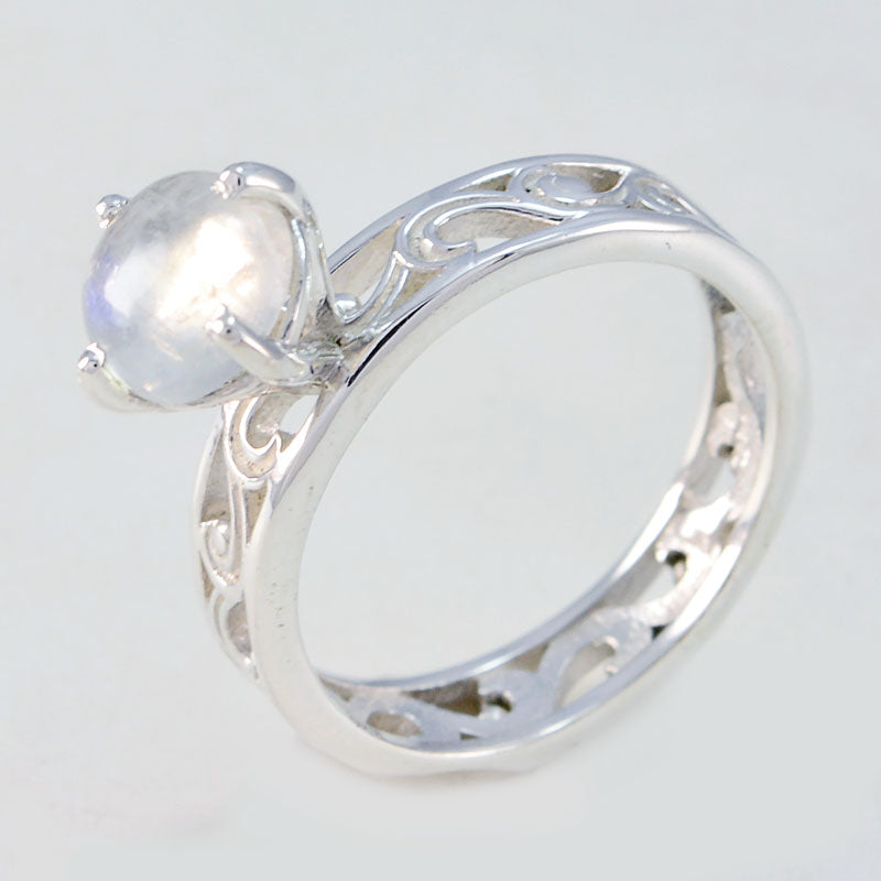 Pleasing Gem Rainbow Moonstone Sterling Silver Ring Grandmother Jewelry
