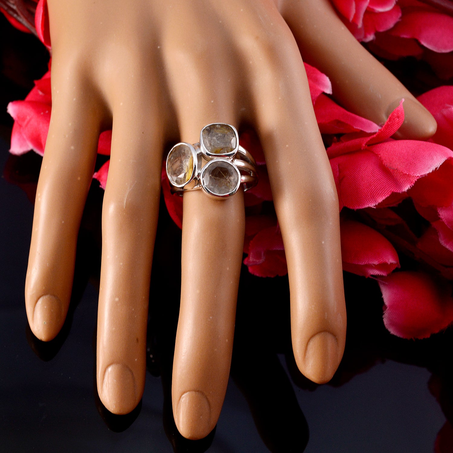 Presentable Gem Rutile Quartz Silver Ring Jewelry For Girlfriend