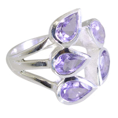 Presentable Stone Amethyst Solid Silver Ring Custom Hand Stamped