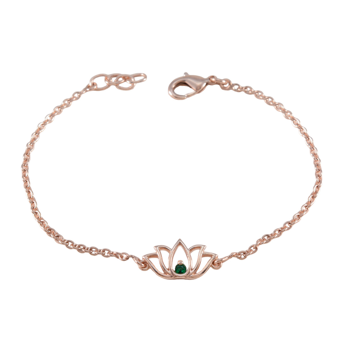 Riyo Elegant 925 Sterling Silver With Rose Gold Plated Bracelet For Womens Emerald CZ Bracelet Bezel Setting Bracelet with Fish Hook Charm Bracelet.
