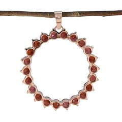 Riyo Prepossessing Gemstone Round Faceted Red Garnet 1080 Sterling Silver Pendant Gift For Girlfriend