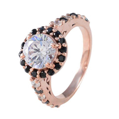 anello riyo choice in argento con placcatura in oro rosa con pietra di zaffiro blu a forma rotonda con montatura a punta, anello natalizio per gioielli da sposa