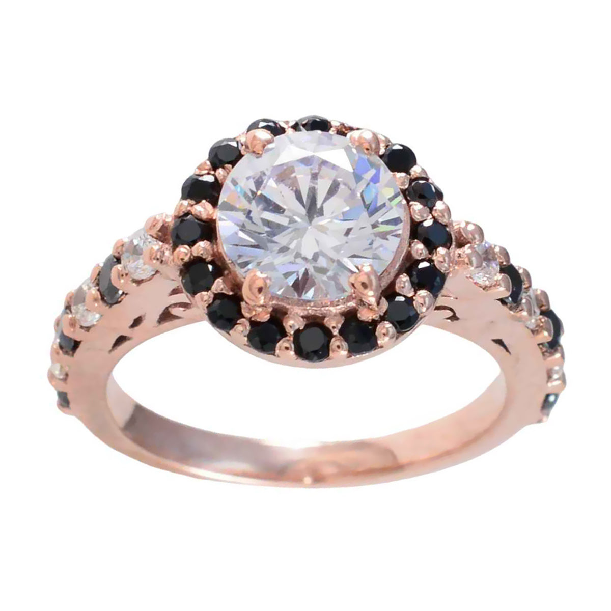 Riyo Choice Silver Ring With Rose Gold Plating Blue Sapphire Stone Round Shape Prong Setting Bridal Jewelry Christmas Ring