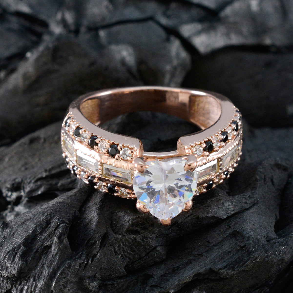 riyo komplett silverring med roséguldplätering blå safirsten hjärtform stiftinställning anpassade smycken påskring