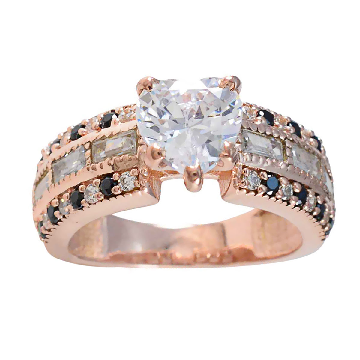 anello riyo completo in argento con placcatura in oro rosa, pietra di zaffiro blu a forma di cuore con montatura a punta, anello di pasqua con gioielli personalizzati