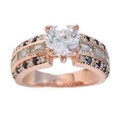 Anillo de plata completo riyo con chapado en oro rosa, piedra de zafiro azul, ajuste de punta en forma de corazón, joyería personalizada, anillo de Pascua