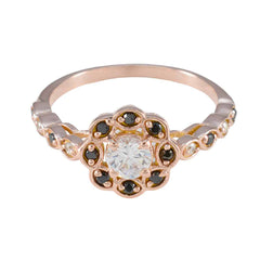 Riyo Custom Silver Ring With Rose Gold Plating Blue Sapphire Stone Heart Shape Prong Setting Stylish Jewelry Engagement Ring