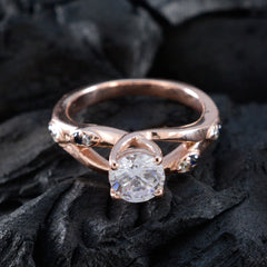 Античное серебряное кольцо riyo с покрытием из розового золота, синий сапфир, круглая форма, закрепка зубца, модные украшения, кольцо на день рождения