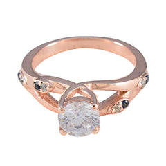 anello riyo in argento antico con placcatura in oro rosa con pietra di zaffiro blu a forma rotonda con montatura a punta, anello di compleanno per gioielli di moda