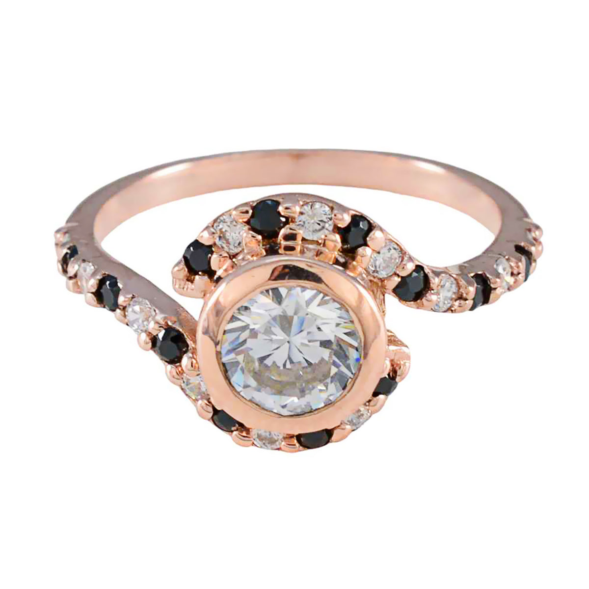 riyo attraktiv silverring med roséguldplätering blå safirsten rund form inramning design smycken svart fredag ring