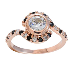 Riyo Attractive Silver Ring With Rose Gold Plating Blue Sapphire Stone Round Shape Bezel Setting Designer Jewelry Black Friday Ring