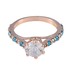 Riyo mejor anillo de plata con chapado en oro rosa Topacio Azul cz piedra forma redonda ajuste de punta joyería antigua anillo de cóctel