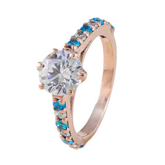 Серебряное кольцо riyo best с покрытием из розового золота, синий топаз, камень cz, круглая форма, установка зубца, антикварное ювелирное изделие, коктейльное кольцо