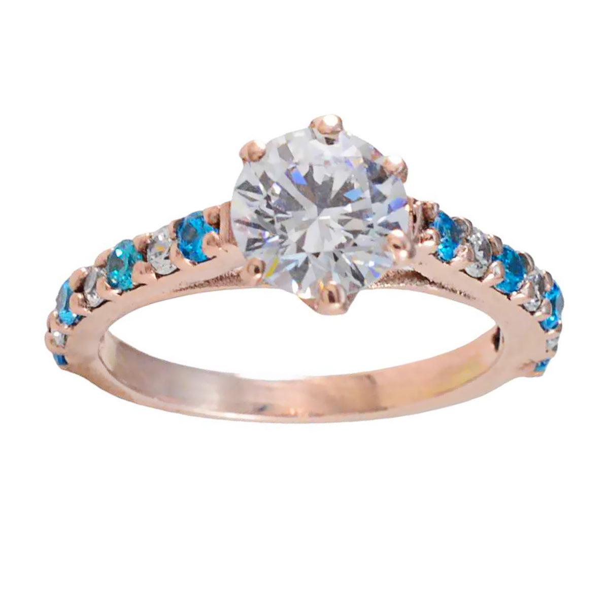 Серебряное кольцо riyo best с покрытием из розового золота, синий топаз, камень cz, круглая форма, установка зубца, антикварное ювелирное изделие, коктейльное кольцо