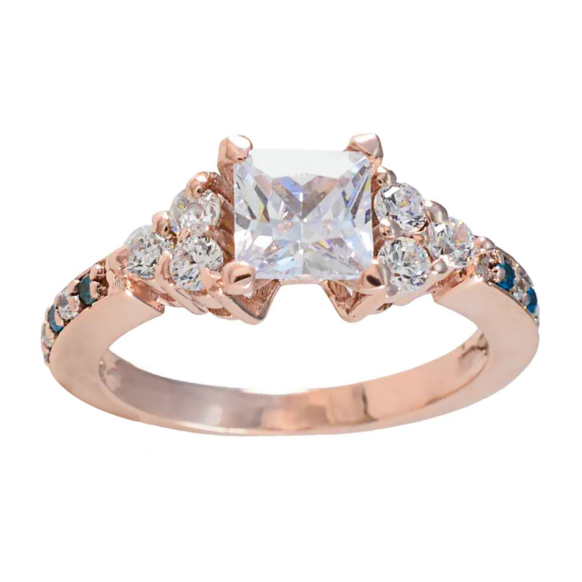 anello riyo in argento sfuso con placcatura in oro rosa topazio blu pietra cz a forma quadrata con montatura a punta anello pasquale per gioielli da sposa