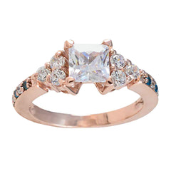 Riyo Bulk zilveren ring met roségouden blauwe topaas CZ-steen vierkante vorm Prong Setting bruidssieraden Pasen-ring