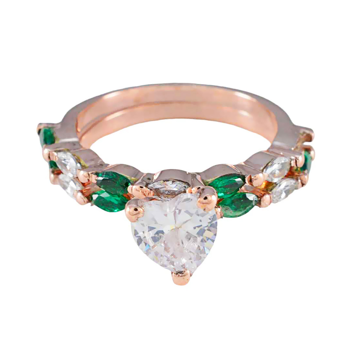 Riyo charmante bague en argent avec placage en or rose émeraude cz pierre forme de coeur broche réglage bijoux faits à la main bague de fiançailles