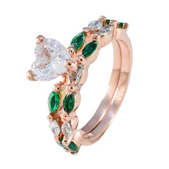 Riyo Charming Silver Ring With Rose Gold Plating Emerald CZ Stone Heart Shape Prong Setting Handamde Jewelry Engagement Ring