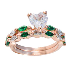 Riyo Charming Silver Ring With Rose Gold Plating Emerald CZ Stone Heart Shape Prong Setting Handamde Jewelry Engagement Ring