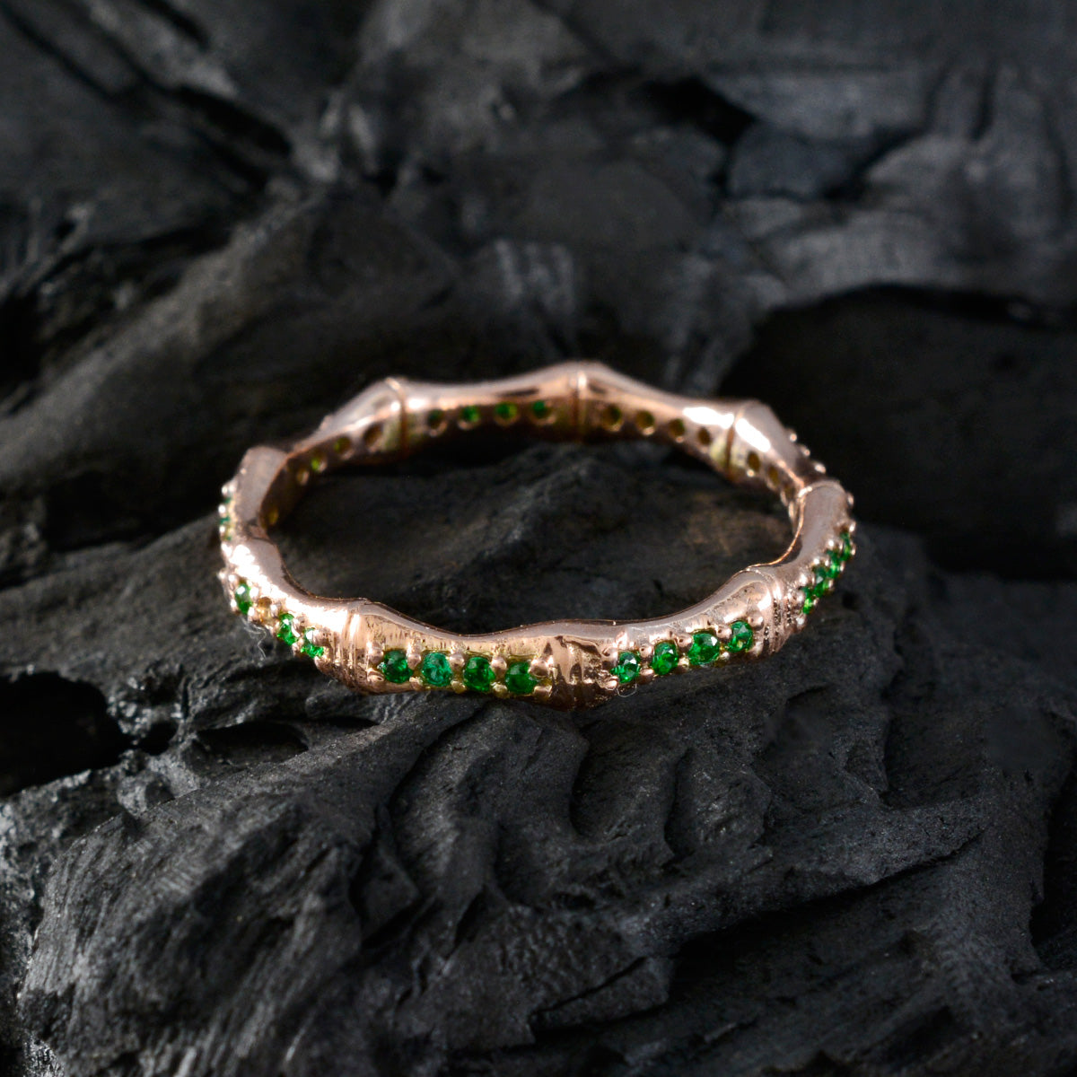 Riyo Choice zilveren ring met roségouden smaragdgroene CZ-steen ronde vorm Prong-instelling aangepaste sieraden Vaderdagring