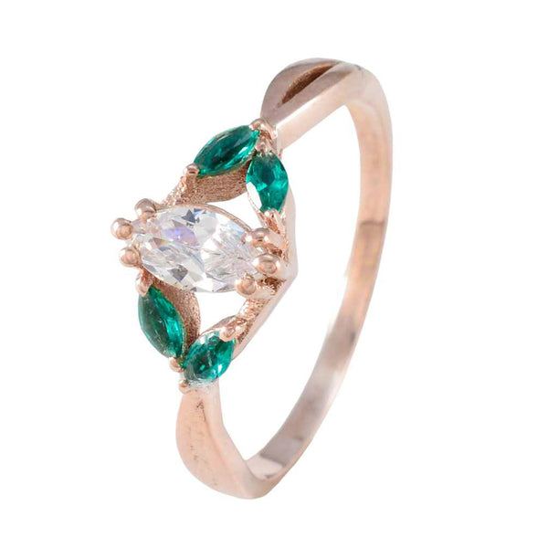 Riyo Complete Silver Ring With Rose Gold Plating Emerald CZ Stone Marquise Shape Prong Setting Fashion Jewelry Halloween Ring