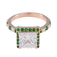 Riyo Custom Silver Ring With Rose Gold Plating Emerald CZ Stone square Shape Prong Setting Designer Jewelry Mothers Day Ring