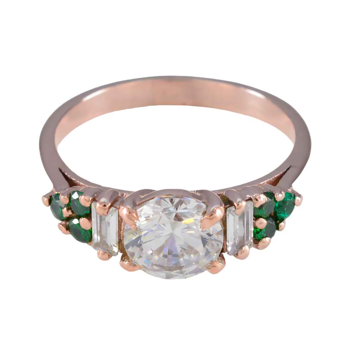 riyo abbagliante anello in argento con placcatura in oro rosa smeraldo cz pietra a forma rotonda con montatura a punta anello per capodanno