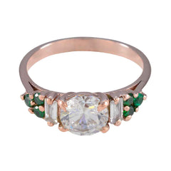 Riyo Dazzling Silver Ring With Rose Gold Plating Emerald CZ Stone Round Shape Prong Setting  Jewelry New Year Ring