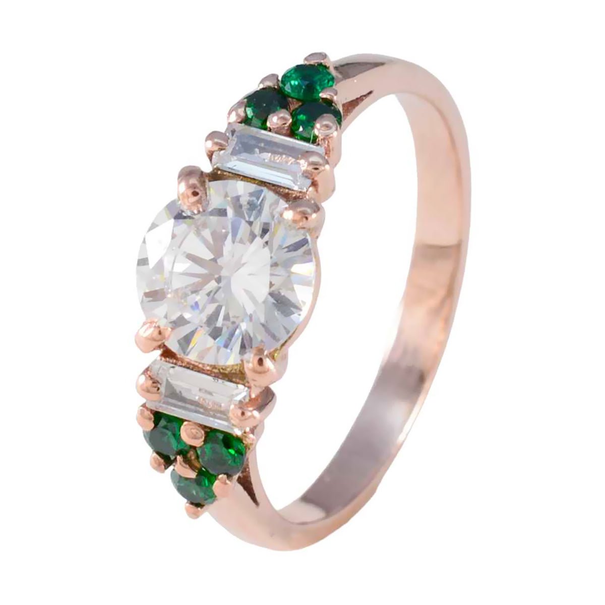 riyo abbagliante anello in argento con placcatura in oro rosa smeraldo cz pietra a forma rotonda con montatura a punta anello per capodanno