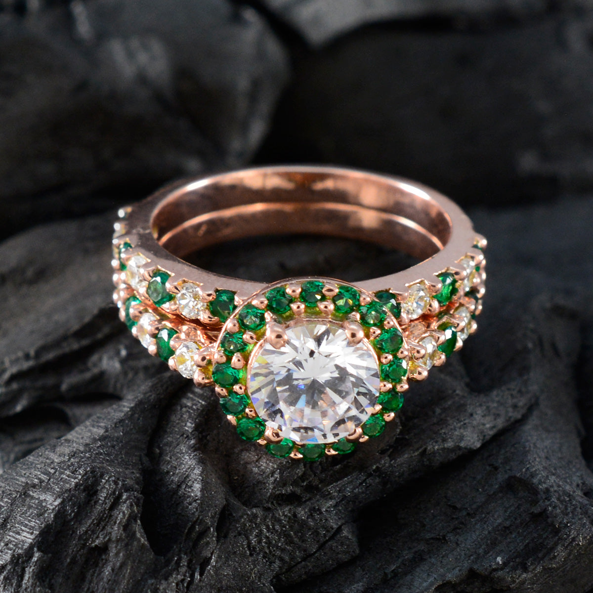 Дизайнерское серебряное кольцо riyo с покрытием из розового золота, изумрудный камень cz, круглая форма, закрепка зубца, антикварное ювелирное кольцо, кольцо на День благодарения