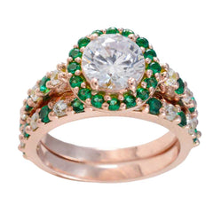 Дизайнерское серебряное кольцо riyo с покрытием из розового золота, изумрудный камень cz, круглая форма, закрепка зубца, антикварное ювелирное кольцо, кольцо на День благодарения