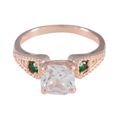 Riyo Desirable Silberring mit Rosévergoldung, Smaragd-CZ-Stein, kissenförmige Krappenfassung, Brautschmuck, Valentinstagsring