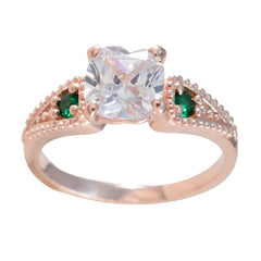 Riyo deseable anillo de plata con chapado en oro rosa esmeralda cz piedra forma de cojín ajuste de punta joyería nupcial anillo del día de San Valentín