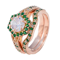 riyo elegant silverring med roséguldplätering smaragd cz sten rund form stiftinställning handamde smycken vigselring