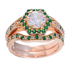 Riyo elegante zilveren ring met roségouden smaragdgroene CZ-steen ronde vorm Prong-instelling Handamde sieraden trouwring
