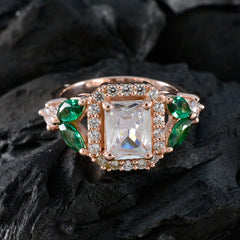riyo eccellente anello in argento con placcatura in oro rosa smeraldo cz pietra a forma ottagonale con montatura a punta anello anniversario gioielli personalizzati
