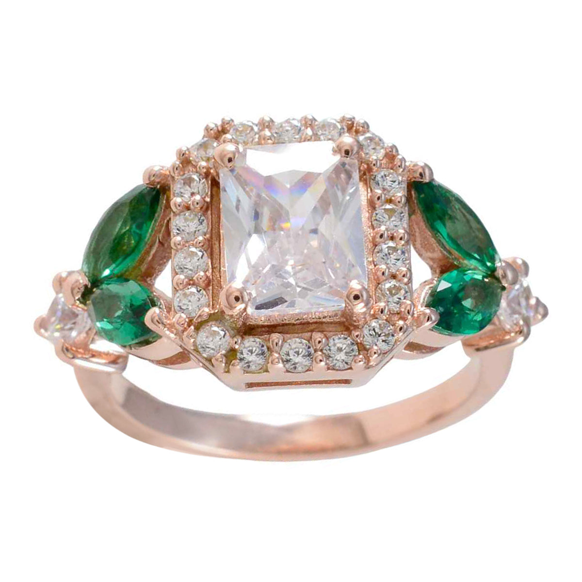 riyo eccellente anello in argento con placcatura in oro rosa smeraldo cz pietra a forma ottagonale con montatura a punta anello anniversario gioielli personalizzati