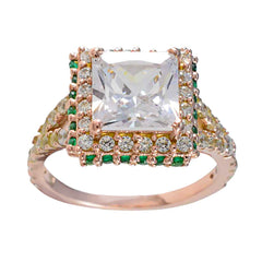 Отличное серебряное кольцо riyo с покрытием из розового золота, изумрудный камень cz, квадратная форма, закрепка зубца, стильное ювелирное кольцо на день рождения